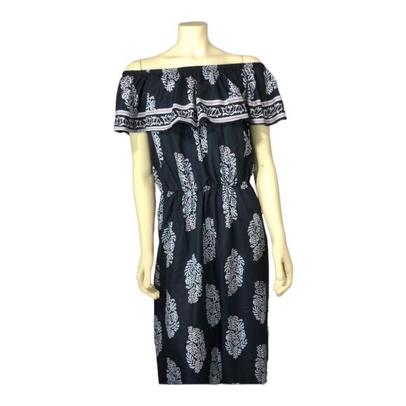 Navy Floral Ruffled off or on the shoulder maxi dress size XL - Picture 5 of 11